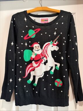 Tipsy Elves- Women’s Black Holiday Unicorn Santa Sweater